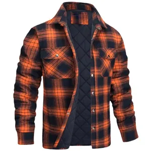 Veste-chemise matelassée à carreaux pour hommes avec manches longues et col classique
