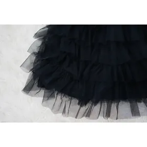 Detailed macro view showing the textured layers of a black mesh tiered mini cake skirt
