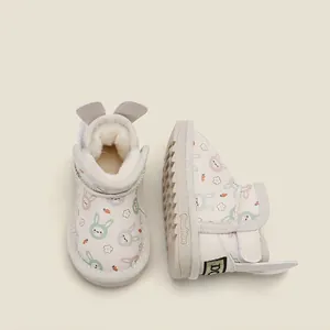 Kleinkinder Mädchen Cartoon Hase Schneestiefel Mikrofaserleder Fleecegefüttert Winter Warm Rutschfeste Laufschuhe Mit 3D Ohren