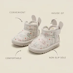 Warme Baby Kleinkinder Cartoon Schneestiefel mit niedlichen Hasenohren und Plüschfutter