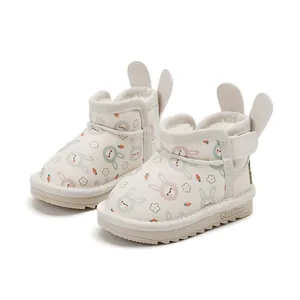 Niedliche Baby-Schneestiefel mit Hasenohren, Plüschfutter und Cartoon-Muster für den Winter
