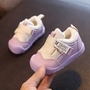 Kleinkinder Winter Warm Vliesfutter Lauflernschuhe Farbblock Klettverschluss Mesh Sneakers Für Jungen Mädchen Baby Baumwollschuhe