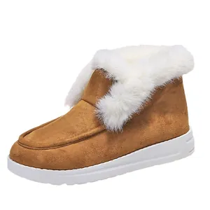 Mocasines de invierno para mujer en ante cálido con ribete de piel sintética y forro