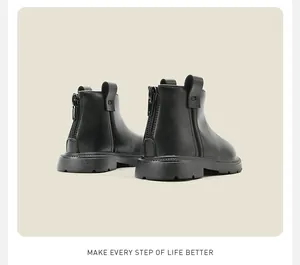 Detailed back view of black toddler Martin boots featuring a convenient rear zipper closure