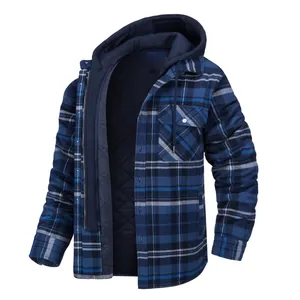Herren Kapuzenjacke mit blauem Karomuster, Steppfutter und einer abnehmbaren Kapuze