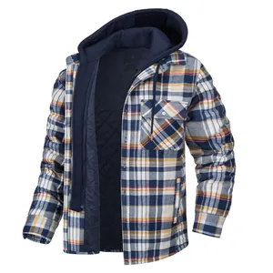 Lässige Herren-Kapuzenjacke mit Karomuster, warmem Steppfutter und abnehmbarer Kapuze