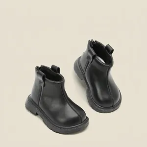 Kids British Style Martin Boots Toddler Warm Microfiber Leather Boots Non-Slip Back Zipper Autumn Winter Shoes Boys Girls