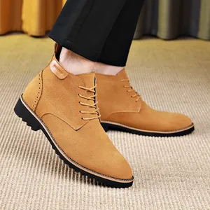 Men's tan suede lace-up desert boots for business casual autumn winter wear