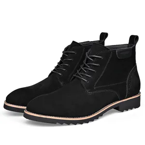 Premium black suede lace-up Chelsea boots for men, stylish business casual footwear