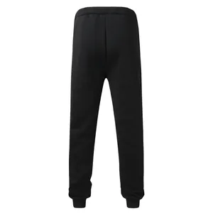 Rear view of comfortable men's black solid color fleece sweatpants for autumn winter