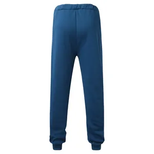 Back view of men's solid blue casual sports sweatpants with comfortable elastic waist
