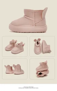 Pink toddler snow boots with cute animal ears and warm plush lining for winter use