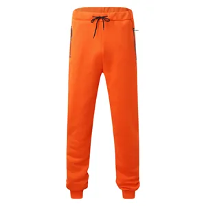 Men's bright orange casual sweatpants with black drawstring and side zipper pockets