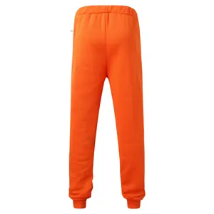 Detailed back view of solid orange men's sweatpants with elastic waist and cuffs