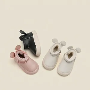 Cute toddler girl snow boots with mouse ears and warm fleece lining for winter walking