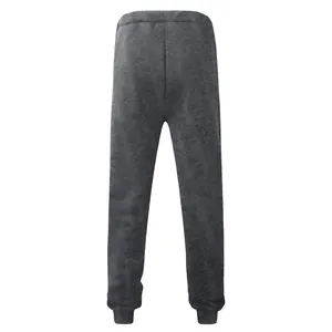Back view of men's dark gray loose fit jogger pants with elastic waist and ribbed cuffs