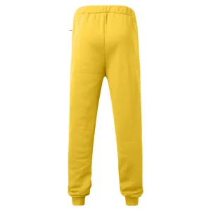 Back view of premium men's yellow casual sports sweatpants featuring elastic waist and cuffs