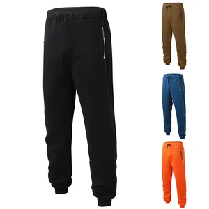 Men Casual Fleece Lined Sweatpants Loose Fit Joggers With Zipper Pockets Drawstring Elastic Waist Knitted Polyester Solid Color Thick Bottom For Winter