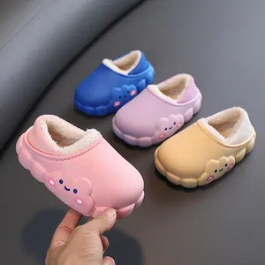 Pantofole di Cotone per Bambini con Nuvola Sorridente Impermeabile PVC EVA Calda Fodera in Peluche Scarpe Antiscivolo Invernali per Ragazzi Ragazze