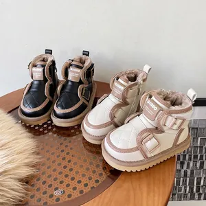 Kids Winter Snow Boots Warm Plush Lined Microfiber Leather Ankle Boots For Toddler Boys Girls Anti-Slip Soft Sole Shoes