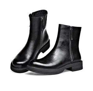 Eleganti stivali Chelsea da uomo in vera pelle nera con comoda cerniera laterale e suola