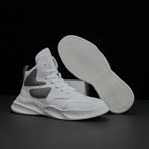 Baskets chunky montantes pour hommes en cuir véritable avec accents gris et semelle épaisse