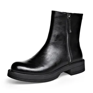 Eleganti stivali Chelsea da uomo in vera pelle nera con cerniera laterale per l'inverno