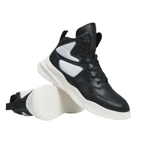 Baskets montantes en cuir premium pour hommes noir et blanc semelle chunky stylée