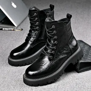 Heren Echt Leren Martin Laarzen Mode Reliëf Chelsea Stijl Casual Warm Zijrits Winter Outdoor Schoenen