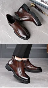 Botas Chelsea clásicas de cuero marrón para hombre con cremallera lateral y estilo formal