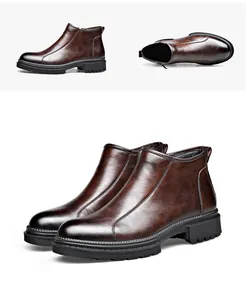 Botas Chelsea clásicas de cuero marrón para hombre con cremallera lateral