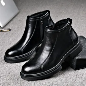 Botas Chelsea Hombre Cuero Negocios Moda Cremallera Lateral Botines Invierno Cálido Forro Polar Vintage Botines Hombre