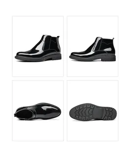 Vues détaillées de bottines Chelsea Brogue en cuir brillant noir avec semelles crantées