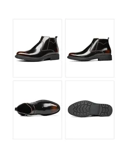 Vues détaillées des bottines Chelsea Brogue brillantes pour hommes avec semelles