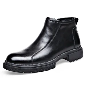 Botas Chelsea clásicas de cuero negro para hombre con cremallera lateral y suela dentada