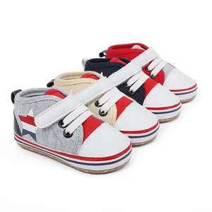 Zapatos de Bebé para Primeros Pasos Suela Blanda Lona Estrellas Rayas Zapatos Casuales para Recién Nacidos Cierre Adhesivo