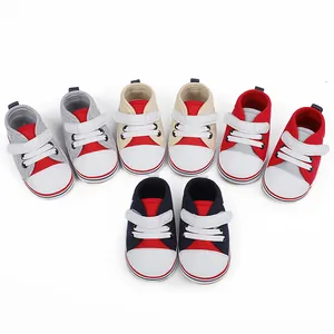 Colección de zapatos de lona para bebés con suela blanda en colores rojo azul y gris