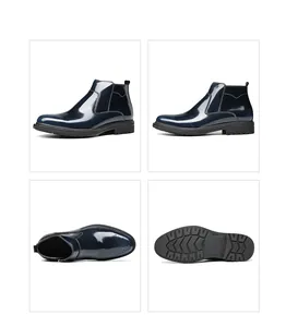 Vues détaillées multi-angles de bottines Chelsea Brogue en cuir brillant bleu marine