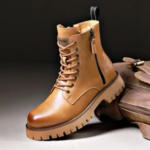 Heren Echt Leer Martin Laarzen Met Zijrits Dikke Zool Warm Gevoerd Casual Werkschoenen Winter Outdoor Footwear