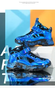 Electric blue children's winter snow boots with metallic finish and graffiti sole detail