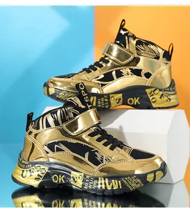 Warm gold and black winter snow boots for boys with thick fur lining and anti-slip sole