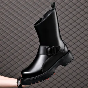 Men Fashion Martin Boots Chelsea Style Soft PU Leather Thick Sole Side Zipper Motorcycle Boots For Winter Warm Casual Outdoor