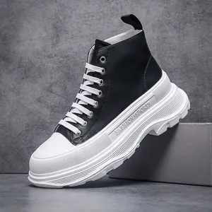 Stivali Moda Uomo Alto Suola Spessa Piattaforma Aumento Altezza Sneakers Pelle Microfibra Stivaletti Casual Uomo
