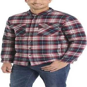 Men's heavy plaid flannel shirt jacket with double chest pockets and button front