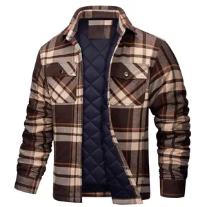 Men Casual Plaid Padded Jacket Long Sleeve Lapel Button Up Outerwear Winter Warm Checkered Top For Men Clothing