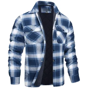 Classic men's blue plaid quilted jacket featuring a lapel collar and warm lining