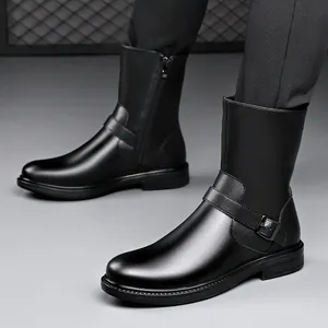 Men's Winter High Top Martin Boots Microfiber Leather Fleece Lined Side Zipper Knight Motorcycle Boots Casual Non-Slip Shoes