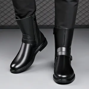 Fashionable high-top men's winter knight boots with side zipper and warm lining