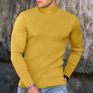 Maglione a dolcevita giallo senape slim fit da uomo con dettagli in maglia a costine