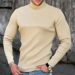 Maglione Pullover da Uomo in Maglia a Manica Lunga Collo Alto Vestibilità Slim Tinta Unita in Cotone per Autunno Inverno